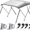 KAKIT 3 Bow Bimini Top for Boats, Marine Grade Canvas Top Heavy Duty Oxford Boat Canopy Adjustable 4 Straps Zippered Storage Boot Metal Base (3 Bow 6'L x 46" H x 61"-66" W,Gray)