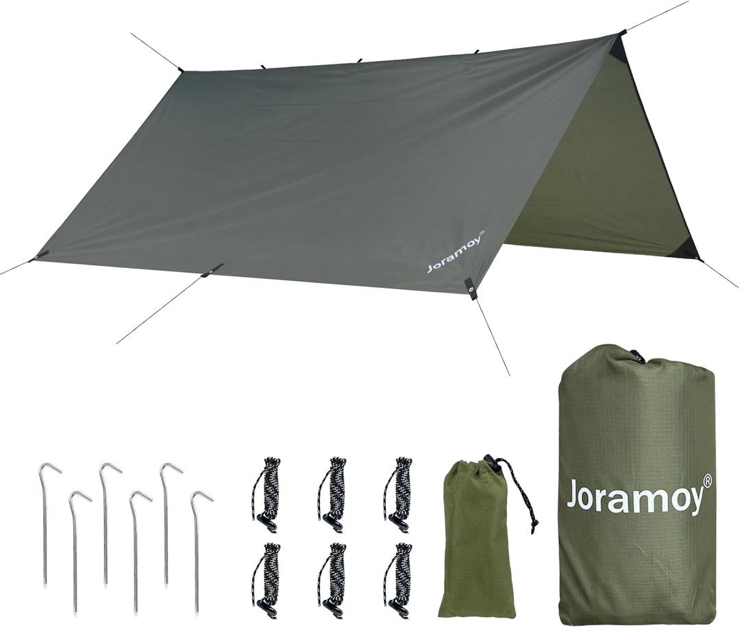 Joramoy 10ft x 10ft Waterproof Hammock Rain Fly,Portable Large Camping Tarp,Premium Lightweight Ripstop Nylon Cover with UV Protection Layer for Camping Hiking Outdoor (300D Od Green, 10ft x 10ft)