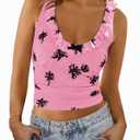 Tankaneo Womens Ruffle Deep V Neck Tank Tops Summer Sexy Floral Print Sleeveless Fitted Shirts Trendy Y2k Going Out Crop Tops, Large