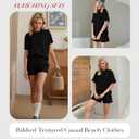 MARZXIN Women 2 Piece Shorts Set 2026 Casual Summer Cruise Outfits Ribbed Loose Short Sleeve Pocket Matching Lounge Sets (Black, M)