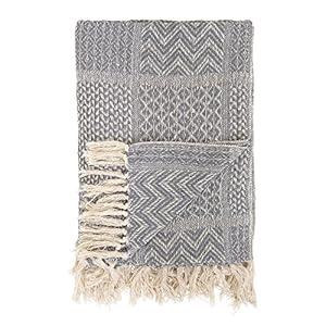 Bloomingville Grey Knit Fringe Pattern Cotton Blend Throw, 63" x 51"