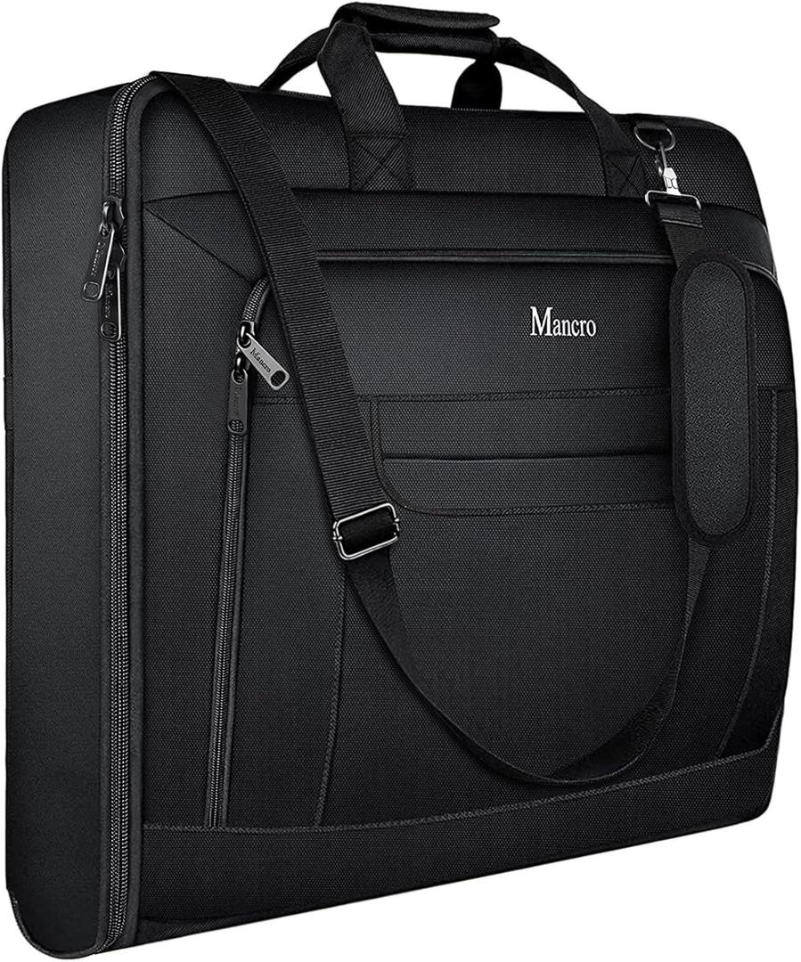 Garment Bags for Travel, Carry On Garment Bag for Business Trips with Shoulder Strap, Mancro Waterproof Foldable Luggage Hanging Suit Bags Gift for Men Women, 2 in 1 Suitcase for Coats, Suits (Black) (XX-Large)