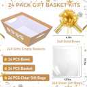 Tenceur 24 Set Empty Baskets for Team Appreciation Gifts - Bulk Gift Basket Kit with Pull Bows & Plastic Bags DIY Cardboard Tray for Team Employee Teacher Coworker Nurse Present(Classic,Kraft)