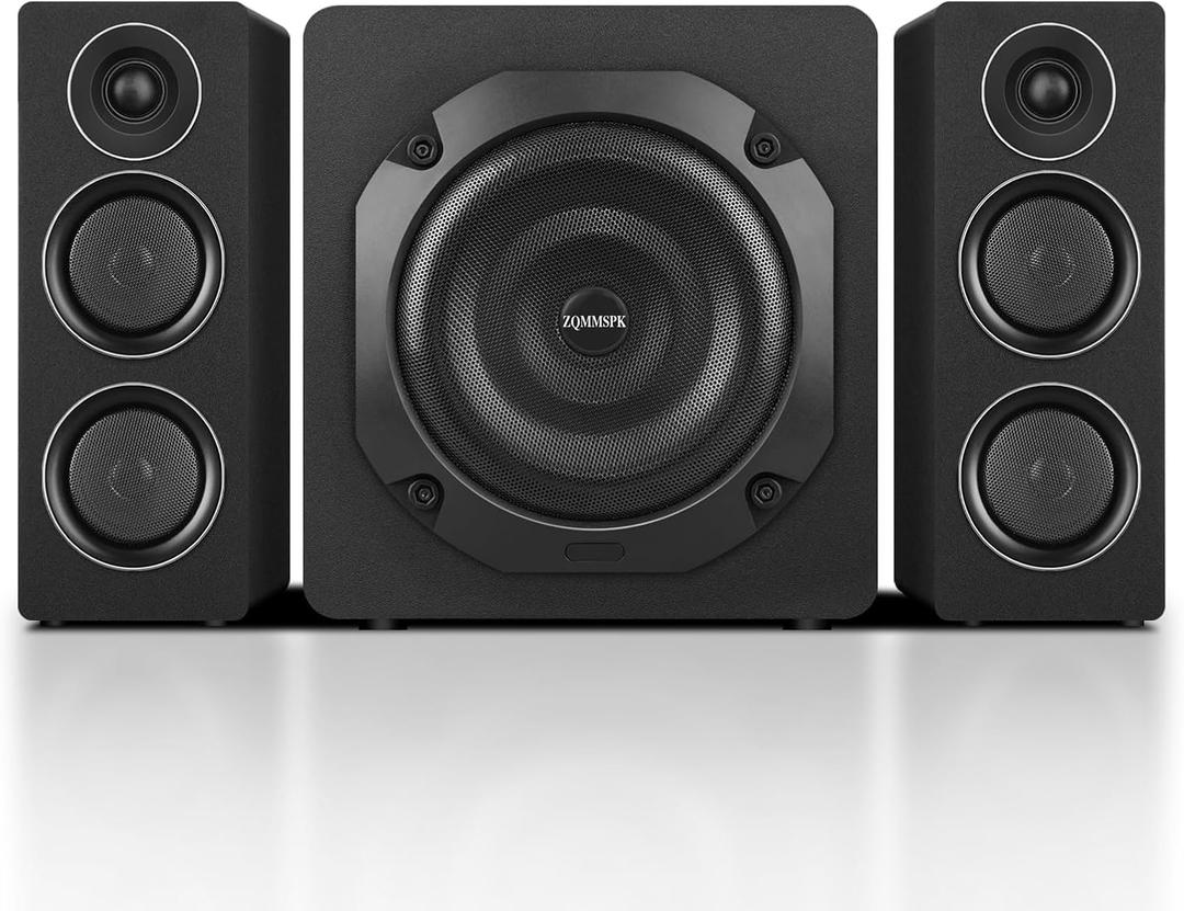 2.1 Computer Speakers with Subwoofer, 160W RMS, Bluetooth 5.3, Black | A 8-inch subwoofer, wood cabinets and silk dome tweeters. AUX/RCA, optical and coaxial inputs for PCs, TVs and turntables.