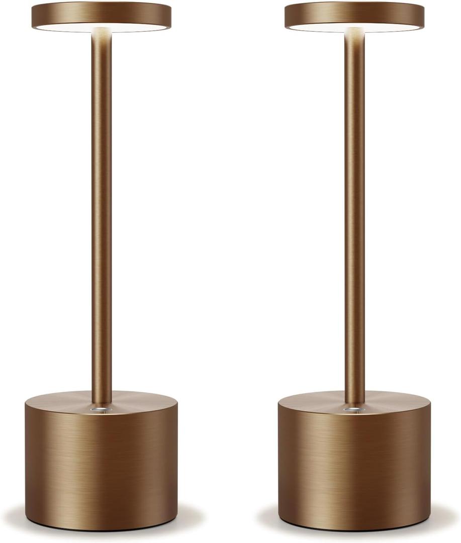 Rechargeable Cordless LED Desk Lamp - 5000mAh Battery, Waterproof, 3-Color Touch Dimming Portable Table Light for Restaurant, Outdoor, Camping.(2P Titanium)