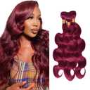 26 28 30 inch Burgundy Bundles 99j Body Wave Bundles Red Human Hair Bundle Burgundy Human Hair Bundle Red Color 150g