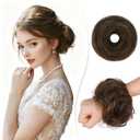 RUWISS Human Hair Bun Hair Piece Long Thin Straight Tousled Updo Bun Hair Pieces for Women Scrunchie Ponytail Extension 25g (Golden Chestnut Mixed Light Golden Blonde)