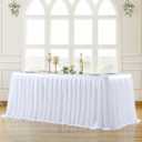 Partisky White Polyester Table Skirt for Rectangle Tables 6f, Wrinkle Resistant Pleated Ruffle Table Cloth for Birthday Party Banquet Wedding Baby Shower