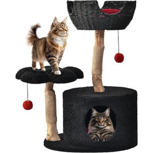 Easyego Modern Cat Tree, Aesthetic Wood Cat Tree Tower for Large Cats, Luxury Cat Condo with Scratching Posts and Flower Platforms, Cat Furniture by Easyego(Modern Black)