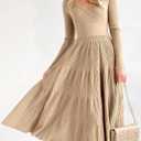 Saodimallsu Womens Long Sleeve Midi Sweater Dress Wrap V Neck Pleated A Line Fit Flare Elegant Knit Maxi Dress