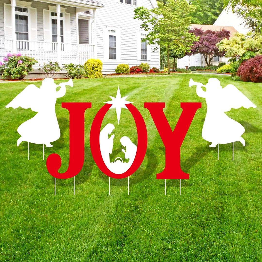 Arosche Large Christmas Yard Signs with Stakes 5Pc JOY Nativity Holy Religious Christian Merry Xmas Yard Signs Decorations Outdoor for Christmas Party Supplies, Lawn, Garden Yard Decor