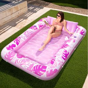 SLOOSH Inflatable Tanning Pool Lounger Float, 85" x 57" Extra Large Pool Floats Adult with Pillow, 4 in 1 Suntan Tub Raft Floatie,Sunbathing Bed Lounge Blow Up Ball Pit Party Gifts, XL-Hot Pink