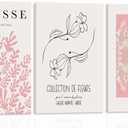 WRFON Pink Matisse Abstract Botanical Canvas Wall Art, Picasso Black Line Floral Poster Prints, Pink Flower Market Modern Elegant Aesthetic Pictures for Living Room Bedroom Framed 16"x24"x3