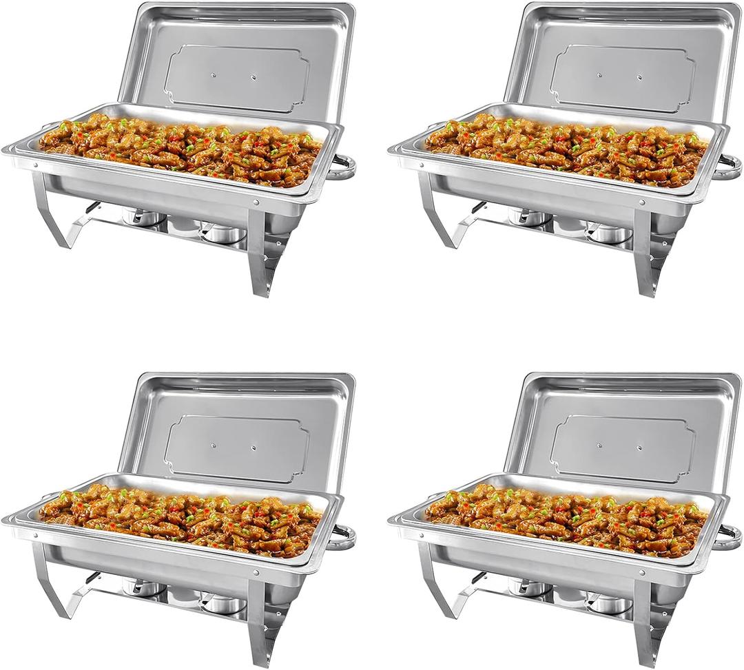 4 Pack 8QT Chafers and Buffet Warmers Sets Chafing Dish Buffet Set Stainless Steel Food Warmer Chafer Complete Set with Water Pan, Chafing Fuel Holder for Party Catering