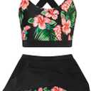 Cutemile 5-16 Years Girls Two Piece Tankini Swimsuit with Boyshort Bathing Suit Quick Dry Beach Swimwear (Black)
