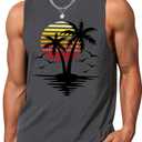 Mens Graphic Tank Tops Sleeveless Muscle Shirts Beach Hawaiian Coconut Tree Patriotic Tank Tops (Small)