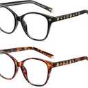 3 x Bifocal Reading Glasses Women Cat Eye Blue Light Blocking Computer Reader Clear Top No Line Transition Ladies Eyewear (Black & Tortoise Gilding)