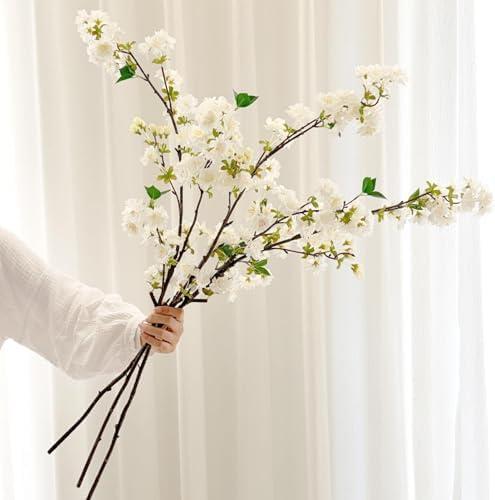 Senjie Artificial Cherry Blossom Branches, Fake Flowers Bouquet with Real Touch Long Stems, Faux Silk Flowers for Vases Wedding Party Table Centerpieces Spring Home Decor (3PCS, Vase Not Included)