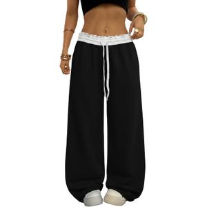 SOLY HUX Women's Camo Pants Wide Leg Baggy Sweatpants Elastic Waist Drawstring Loose Pants Trendy Y2K Drawstring Trousers (Black, XS)