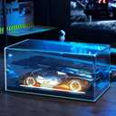 Lighted Display Case for 1/24 Scale Model Cars , No Assemble Show Case with Lights and Leather Base, Clear Acrylic Display Box for Cars Baseball Tennis Dust Proof UV Protection(11x6x5inch)