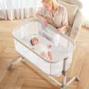 Fodoss Baby Bassinets Bedside Sleeper - All Mesh Bedside Bassinet with Wheels, 7 Height Adjustable Baby Bassinet for Infants, Beige, Crib
