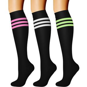 CHARMKING Compression Socks for Women & Men Circulation (3 Pairs) 15-20 mmHg is Best Support for Athletic Running Cycling (Small-Medium, 25 White/Pink/Green)