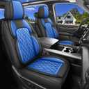 Car Seat Cover Custom Fit for Ford F150 2009-2026 Faux Leather Seat Cover Set Compatible with Regular Cab Super Cab Super Crew Pickup Truck Cushions (Black & Blue, Full Set)