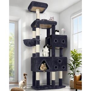 Globlazer Extra Large Cat Tower, 81-inch Tall Cat Tree for Big Cats 20 lbs, XXL Heavy Duty Cat Scratching Tower for Indoor Adult Cats with 3 Cat Condos, 8 Scratching Posts, F81, Dark Grey