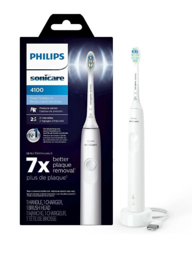 Philips Sonicare 4100 Rechargeable Electric Toothbrush, Advanced Plaque Removal, Pressure Sensor, Includes Brush Head Case, White BD5002AZ