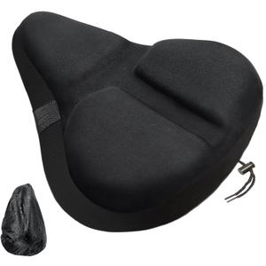 Bike Seat Cover, HUIOK Wide Gel Exercise Bike Seat Cushion for Women Men Comfort, Fits Spin, Stationary and Cruiser Bikes, Indoor Outdoor Cycling, Water Dust Resistant Cover Included (Medium-11x10x2.2 inchesblack)