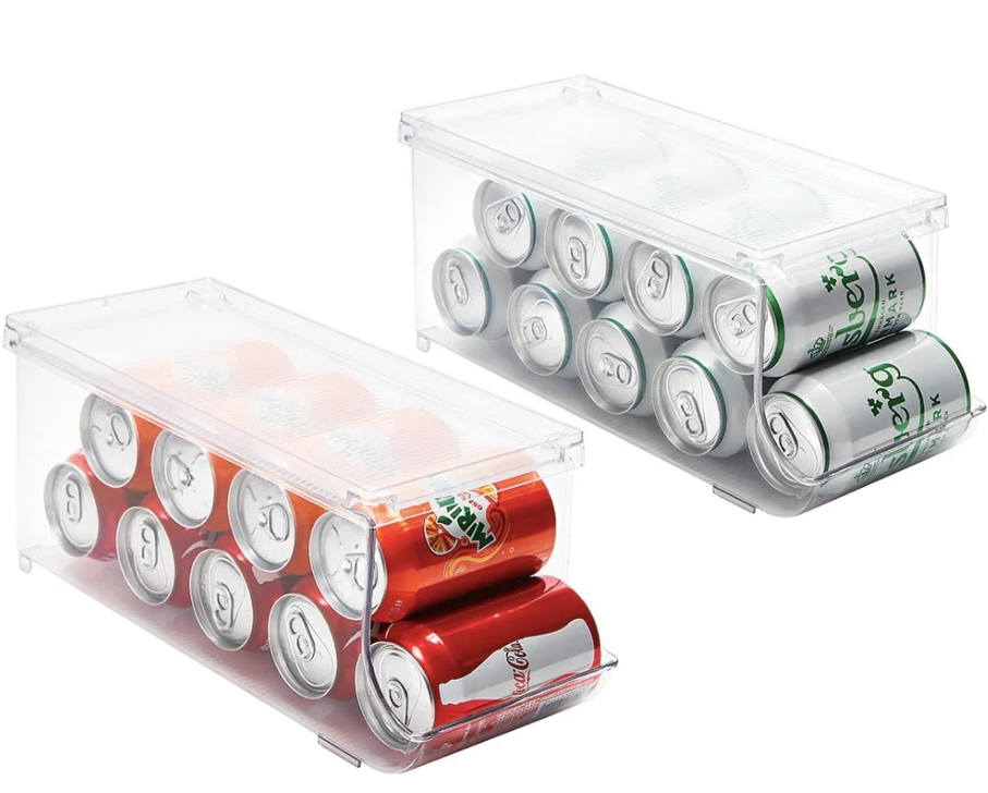 Refrigerator Storage Bins Handles Maximize Fridge Space Kitchen Organization Containers ,  Can Beverage Holder With Lid  2 set (18x6x6 inch)
