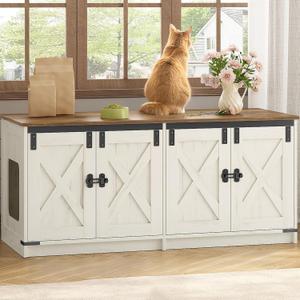 Hzuaneri Cat Litter Box Enclosure for 2 Cats, Hidden Litter Box Furniture Cabinet with Double Room, Indoor Cat House, Farmhouse Style, 46.7 x 18.9 x 21.1 Inches, Rustic Brown and White CB85314X