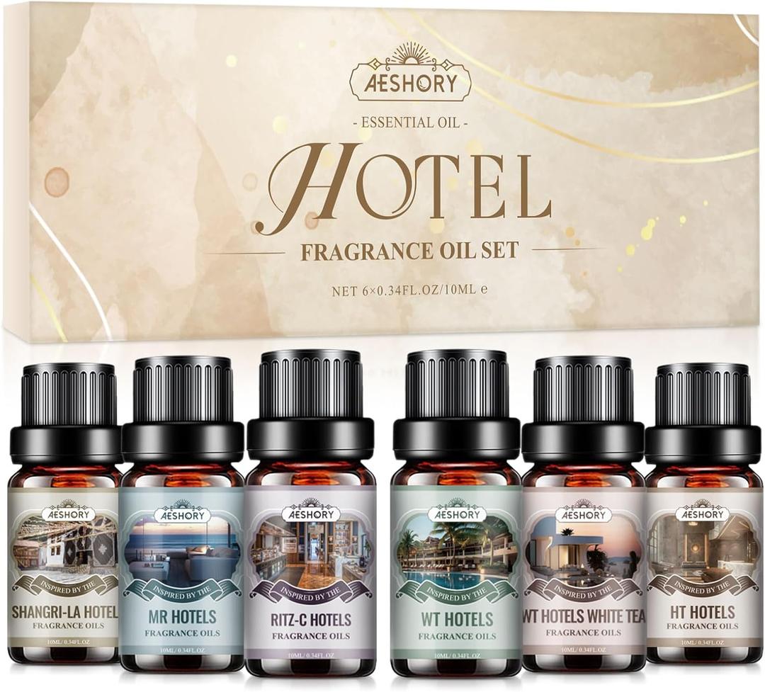 Hotel Diffuser Oils Gift Set - 6x10ML Luxury Fragrance Oil Blend, Hotel Scent Essential Oils Set for Diffuser, Candle, Soap Making Scents (0.34 Fl Oz (Pack of 6))