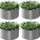 4 Pack Round Galvanized Raised Garden Bed Outdoor, Metal Garden Bed for Vegetables, Above Ground Garden Box for Flower, Steel Raised Beds for Gardening - 2FT