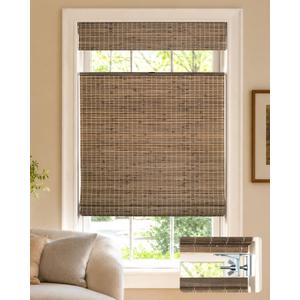LazBlinds No Drill Cordless Bamboo Roman Shades, 28" W x 64" H, Driftwood