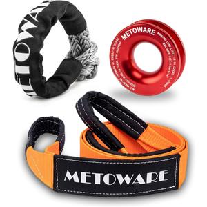 METOWARE Snatch Block Ring, Winch Pulley with 1/2'' Soft Shackle, 3" X 8' Tree Saver Strap Recovery Kit for Off-Road Sailing UTV, ATV, Trucks