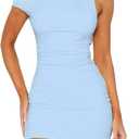 TiulZial Womens Sexy Off The Shoulder Mini Dresses Sleeveless Bodycon Club Party Going Out Summer Dress (Blue, M)