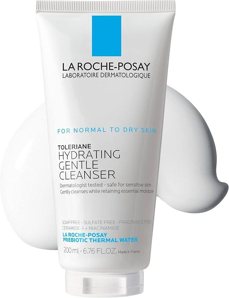 La RochePosay Toleriane Hydrating Gentle Facial Cleanser, Daily Face Wash with Ceramide and Niacinamide for Normal to Dry Sensitive Skin, OilFree, Fragrance Free