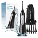 AquaSonic Water Flosser - Cordless Rechargeable Water Flossers for Teeth Cleaning - Waterproof Aqua Flosser, Portable Oral Irrigator for Dental Cleaning with 5 Jet Tips Braces Home Travel (Black)