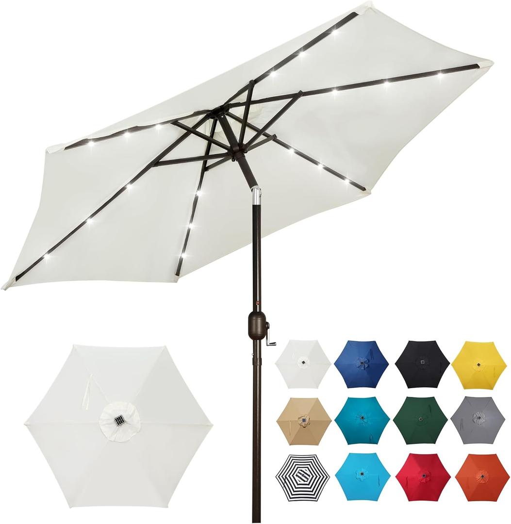 Blissun 7.5 ft Solar Umbrella, 18 LED Lighted Patio Umbrella, Table Market Umbrella (Creamy White)