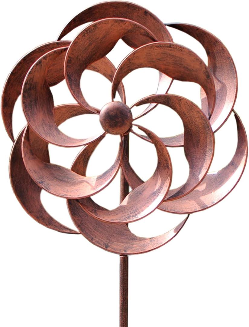360 Degrees Metal Swivel Classical Wind Spinner Willow Leaves for Patio Lawn Outdoor Yard Lawn Garden (Brown 63x13inch)