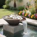 Stainless Steel Water Bowl - Antique Brown Patina, Modern Water Feature & Planter for Pool, Fountain, or Garden (Round)