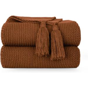 MACEVIA Brown Throw Blanket for Bed Couch 50" X 60" Knitted Blanket Christmas Decorative for Living Room Sofa (Brown)
