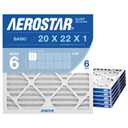 Aerostar 20x22x1 MERV 6 Air Filter, 6 Count, ACTUAL SIZE (19.75 x 21.75 x 0.75), HVAC, Air Conditioning & Furnace Filter for Dust, Lint & Pollen Control (MPR 300 / FPR 3), Made in USA