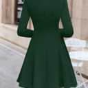ZESICA Womens Long Sleeve Mini Dress 2026 Fall Crewneck Pleated Babydoll A Line Flowy Wedding Party Short Dresses (Green, L)