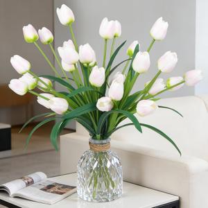 2 x Homsunny 18.9 "Large Pink and White Imitation Tulip Artificial Flowers, 30-Piece Pack. Perfect for spring weddings, Valentine's Day, Easter, Mother's Day, and elegant home and table vase arrangements.
