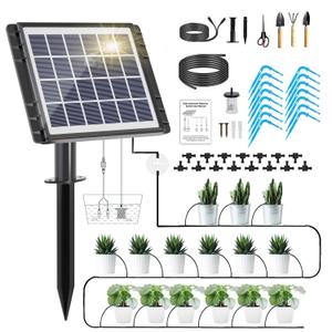 Solar Automatic Drip Irrigation Kit - 25 Timer Modes Smart Watering System for 15 Plants, 900ml/min High Flow with IP54 Waterproof (15 Pot lrrigation Watering System)