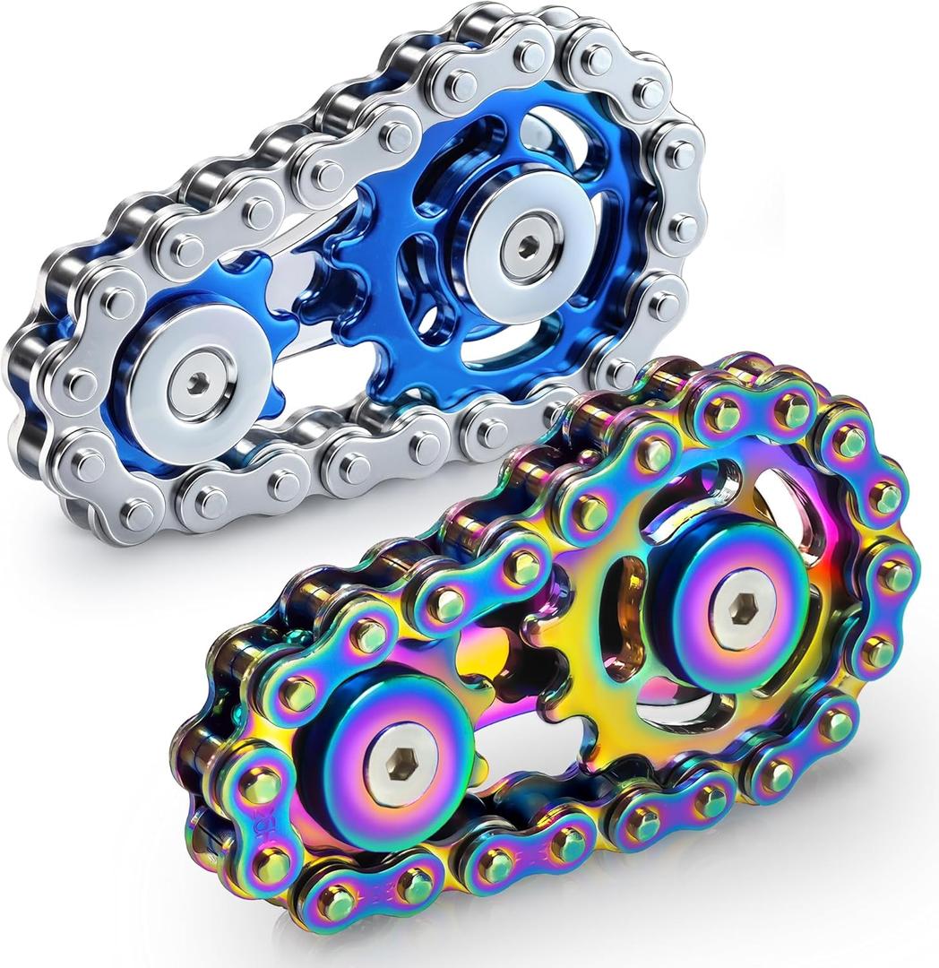 Metal Fidget Spinner Toys for Teens Boys Adults Bike Chain Roller Gadgets ADHD Figette Anxiety Stress Relief Items Quiet Figet Desk Offices EDC Men Easter Basket Stuffer - Rainbow+Blue