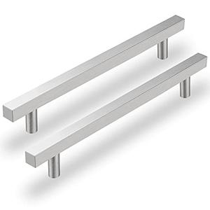 goldenwarm 25 Pack Brushed Nickel Cabinet Pulls Kitchen Cabinet Handles Modern Drawer Pulls Square T Bar Drawer Handles for Cupboard,5in Hole Centers