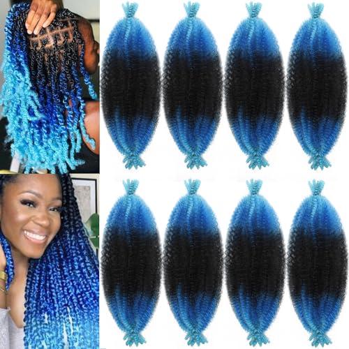 8 Packs Springy Afro Twist Hair 12 Inch Marley Twist Braiding Hair Ombre Blue Marley Hair for Black Women Short Marley Twists Hairstyles Kinky Braiding Pre Stretched